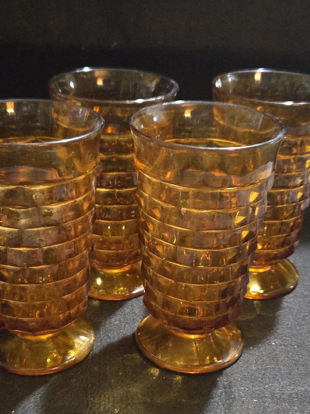 Vintage Amber Textured Glass Tumbler Set - 4 Pack